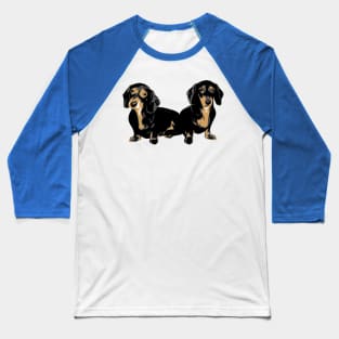 Two Dachshund Puppies Colour Vector Baseball T-Shirt